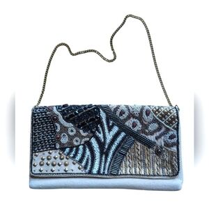 Chico's shoulder bag clutch cream sequin jewels